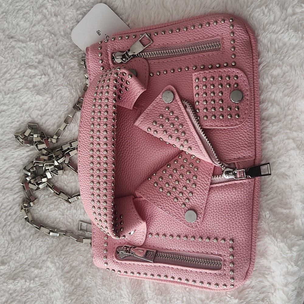 Pink Leather Jacket Clutch Purse